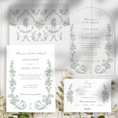 Elegant Sage Baroque Roses Wedding 出欠カード