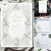 エレガントなグリーンの鳥のブライダルシャワー 招待状