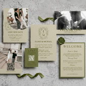 Elegant Sage Green Minimalist Wedding QR Code 出欠カード