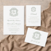 Elegant Vintage Crest Sage Green Wedding テーブルナンバー (この独立クリエイターのコレクションをカスタマイズ。)