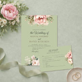 Elegant Sage Green Peony Floral Wedding Napkin