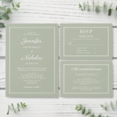Elegant Sage Green Script Wedding スクエアシール (この独立クリエイターのコレクションをカスタマイズ。)