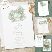 Elegant Sage Green Toile French Manor Wedding サンキューカード