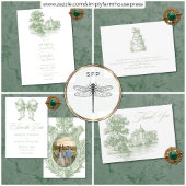 Elegant Sage Green Toile French Manor Wedding 招待状