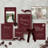 Elegant Script Burgundy Red Formal Wedding  招待状