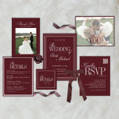 Elegant Script Burgundy Red Formal Wedding  招待状