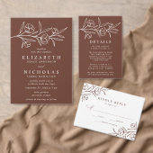 スケッチされた茶色のフローラ結婚写真 ゲストブック (この独立クリエイターのコレクションをカスタマイズ。)