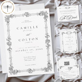 Elegant Vintage Baroque Black White Wedding 招待状