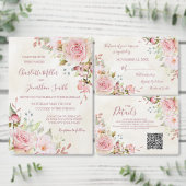 Vintage Pink Floral Spring Wedding Invitations 招待状 (この独立クリエイターのコレクションをカスタマイズ。)