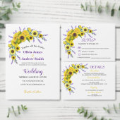 Elegant Sunflower & Lavender Wreath Wedding  サンキューカード (この独立クリエイターのコレクションをカスタマイズ。)