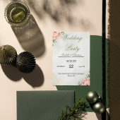 大人っぽいピンクのユリとゴールドの幾何学模様の結婚式パーツ 招待状