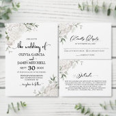 全て一つのエレガント白いフローラ結婚 招待状 (この独立クリエイターのコレクションをカスタマイズ。)