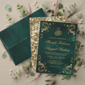 エメラルドグリーン金ゴールドクレストモノグラム結婚式の引き出物 スクエアシール (この独立クリエイターのコレクションをカスタマイズ。テスト)