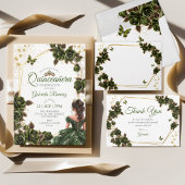 Emerald Green Golden  Roses Quinceañera Program