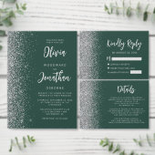 ダークグリーンのシルバーグリッターの筆記体 結婚式の詳細 エンクロージャーカード (この独立クリエイターのコレクションをカスタマイズ。)