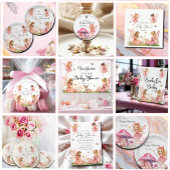 笑顔の妖精とピンクのキノコの赤ちゃんシャワー スタンダードカクテルナプキン