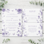 魅惑のヴィンテージ パープル フローラル ウェディング セーブザデート (この独立クリエイターのコレクションをカスタマイズ。)