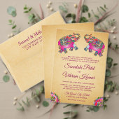 エスニック鮮やかピンクゾウインディアン結婚ズ 招待状 (この独立クリエイターのコレクションをカスタマイズ。テスト)