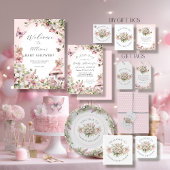 フェアリーガーデンフローラマッシュルームピンクガールベビーシャワー 招待状