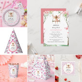 妖精の最初の水彩花の女の子 1歳の誕生日 招待状