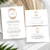 Fall Autumn Wildflower Crest QR Code Bridal Shower 招待状