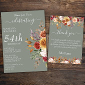 秋の葉の花セージ緑のサンキューカード 招待状