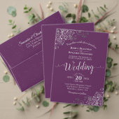 Lacy Silver Frilly Border Elegant Purple Wedding フェイバータグ (この独立クリエイターのコレクションをカスタマイズ。テスト)