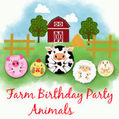 Funny Party Animals Playing Balls Rustic Farm  楕円形シール