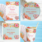 ピンクオレンジフローラカラフルフェスタブライダルシャワー ペーパープレート