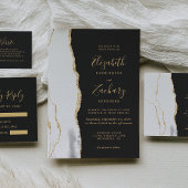 アゲテモダンググレーホワイト金ゴールドダーク結婚ズ 招待状