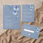 Blue Watercolor Flowers Casual Wedding 箔招待状 (この独立クリエイターのコレクションをカスタマイズ。)