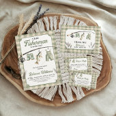 Fisherman Gingham Clothesline Fishing Baby Shower サンキューカード