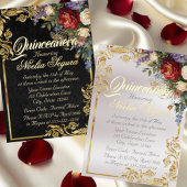 Roses & Gold Leaves - Black Quinceanera Program プログラム