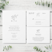 ミニマルな花ブーケグレー結婚式招待状 招待状 (この独立クリエイターのコレクションをカスタマイズ。)