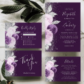 フローラ深いパープルシルバーグリッター結婚ズ 箔招待状