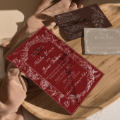 Fancy Burgundy Floral QR Code Photo Wedding 招待状