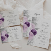フローラパープルシルバーグリッターホワイト結婚ズ 招待状