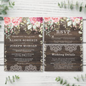 ラスティックウッド フローラル ストリング ライト 婚約 招待状 (この独立クリエイターのコレクションをカスタマイズ。)