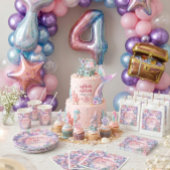 花のラメ入りマーメイドテール 4歳の誕生日 ラウンドシール