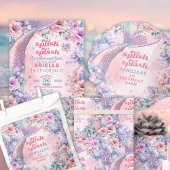 Flower Glitter Mermaid Tail 6th Birthday  招待状