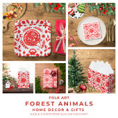 Wise Owl Folk Art Green Holiday ラージペーパーバッグ