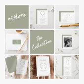 ヴィンテージセージグリーンモノグラムウェディングRSVPカード エンクロージャーカード