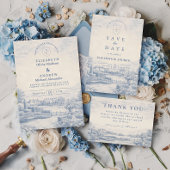 French Blue Countryside Toile Wedding セーブザデート