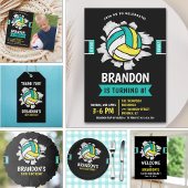 Funny Volleyball Boy Birthday ラウンドシール