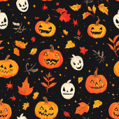 Fun Halloween Pumpkin and Leaves Print フリースブランケット