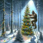 サンタ帽子のビッグフットの森のクリスマス ラッピングペーパー