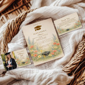 Elegant Floral Graduation Party Celebration サンキューカード