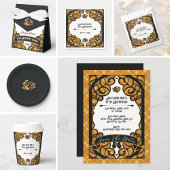 Orange and Black Gated Rose Princess Birthday  招待状