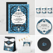 青と黒の門付きローズプリンセス誕生日 招待状