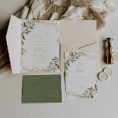 金ゴールドの緑の秋の結婚式ワインラベル ワインラベル